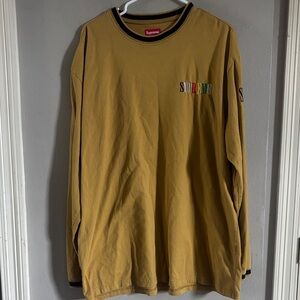 Supreme Long-Sleeve Crewneck Shirt in Mustard with Multicolor Logo